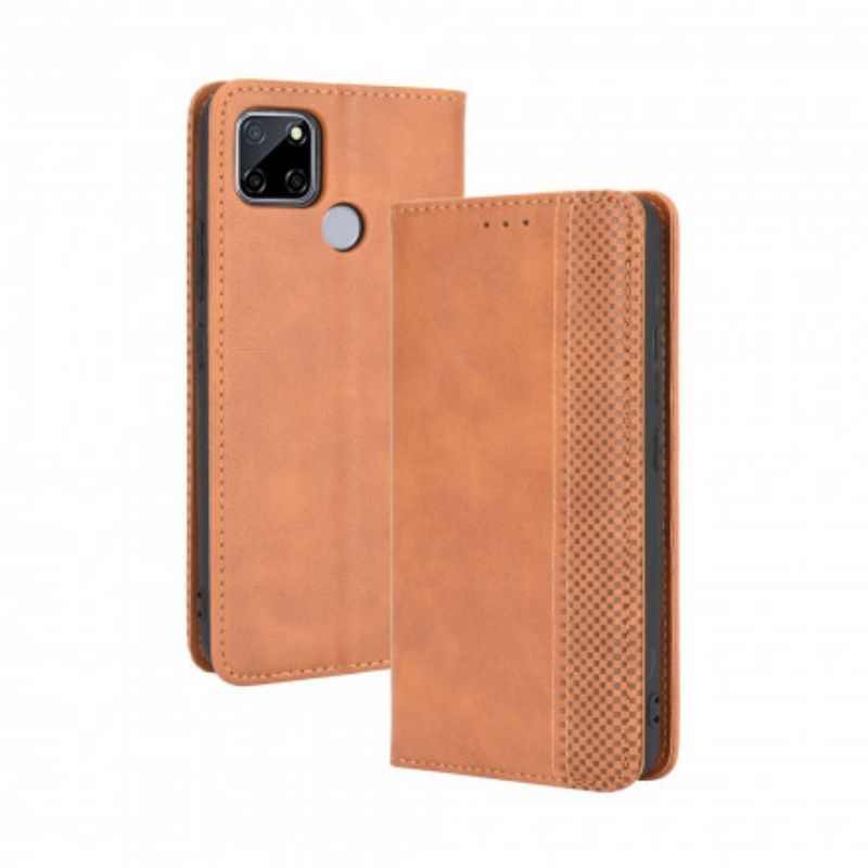 Flip Cover Oppo A15 Effet Cuir Vintage Stylisé