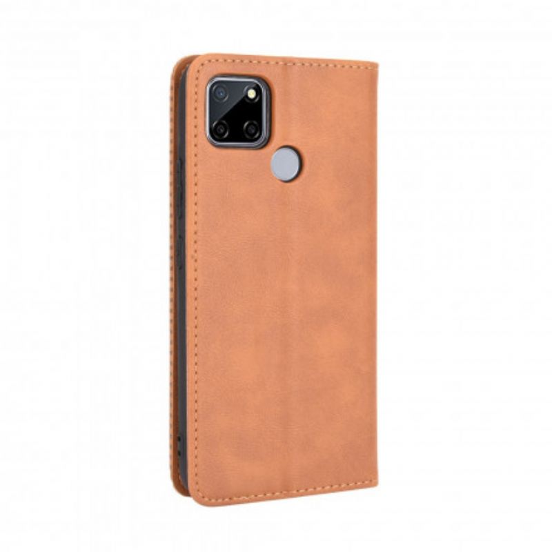 Flip Cover Oppo A15 Effet Cuir Vintage Stylisé