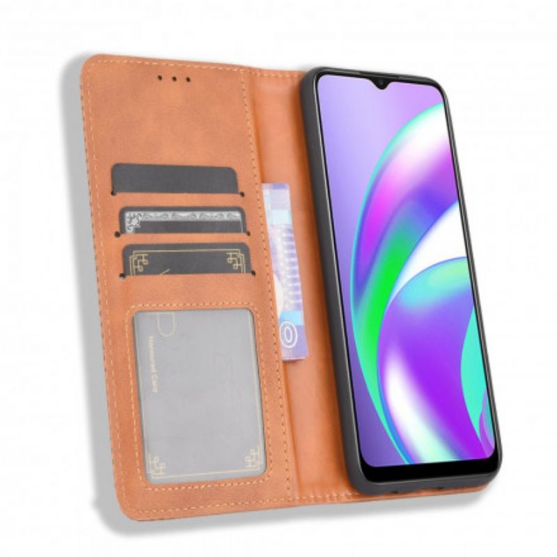 Flip Cover Oppo A15 Effet Cuir Vintage Stylisé