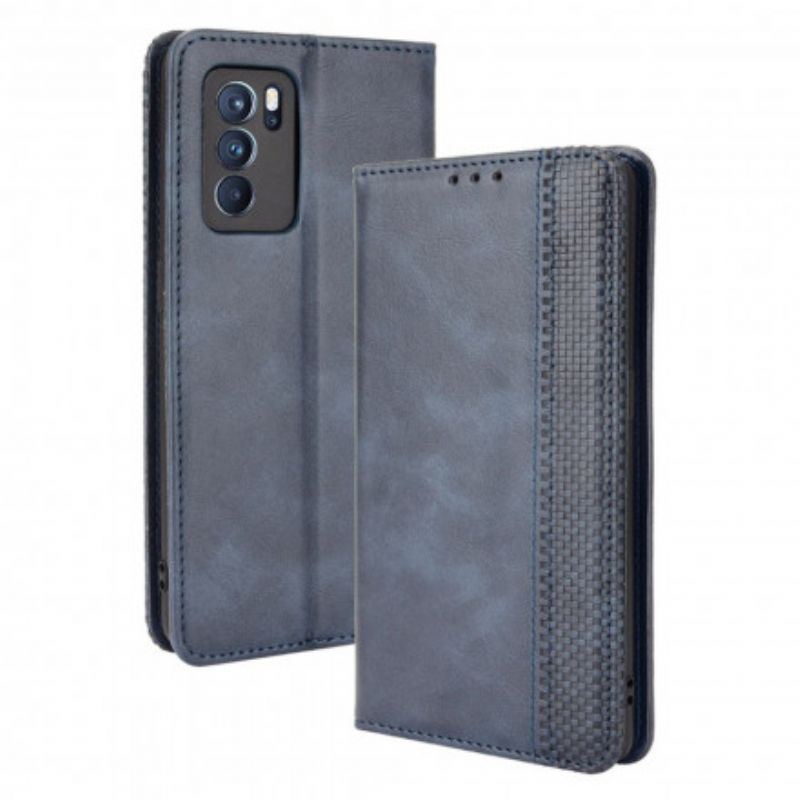 Flip Cover Oppo Reno 6 Pro 5G Effet Cuir Vintage Stylisé