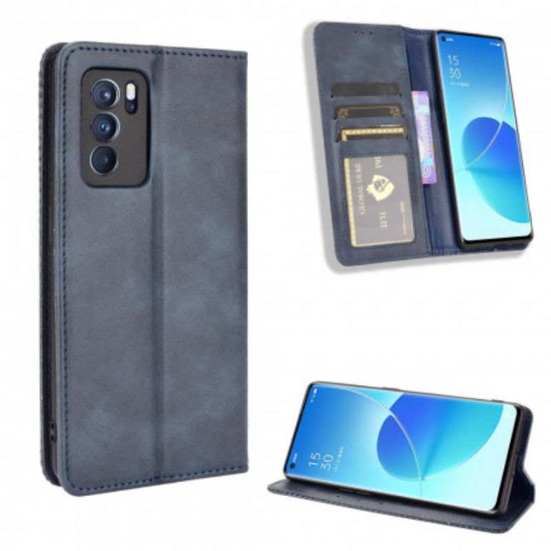 Flip Cover Oppo Reno 6 Pro 5G Effet Cuir Vintage Stylisé