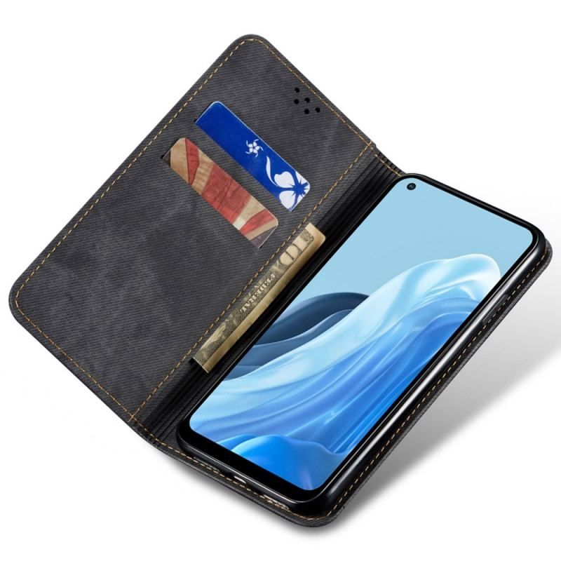 Flip Cover Oppo Reno 7 Tissu Jeans