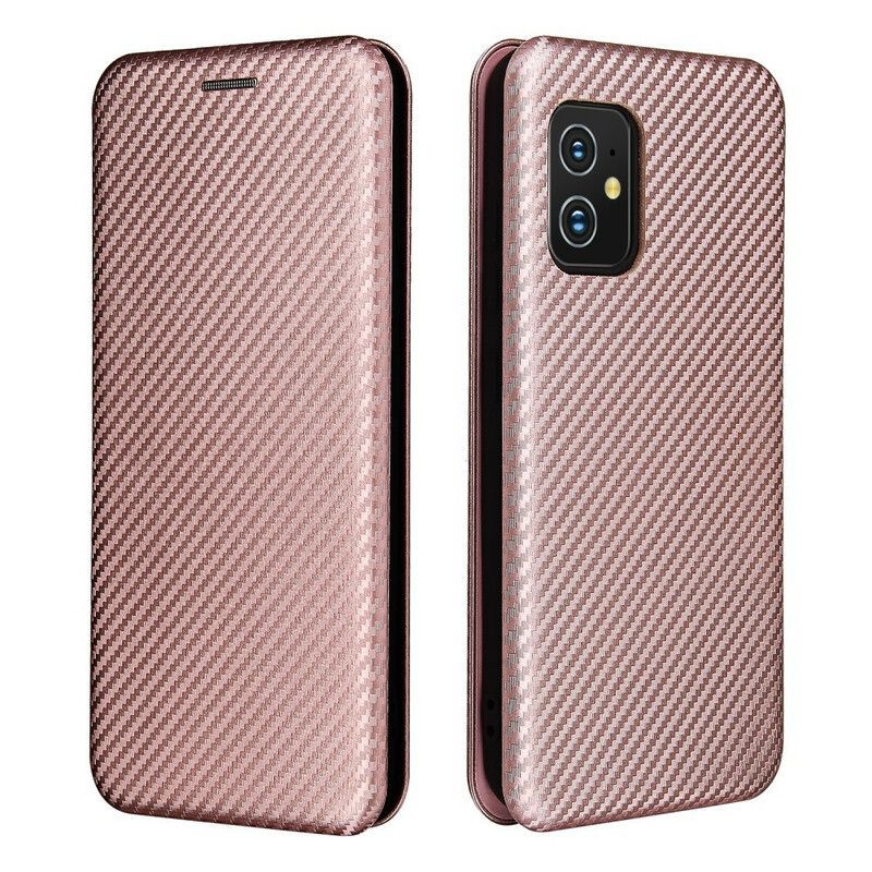 Flip Cover Pour Asus Zenfone 8 Fibre Carbone Avec Anneau Support