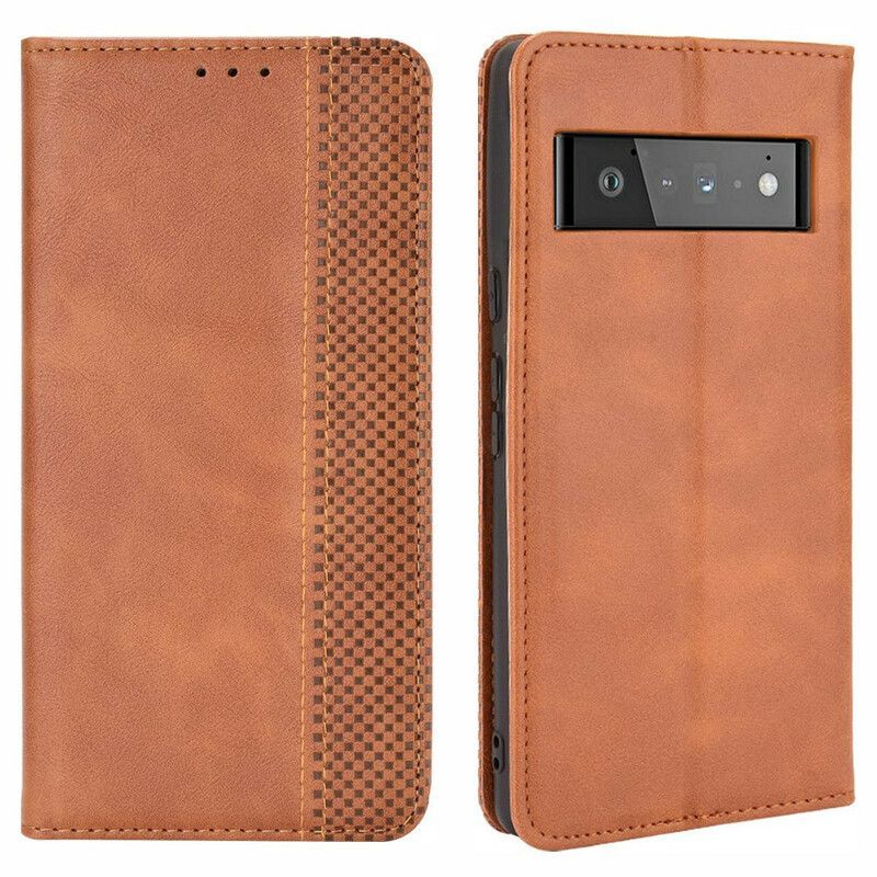 Flip Cover Pour Google Pixel 6 Effet Cuir Vintage Stylisé