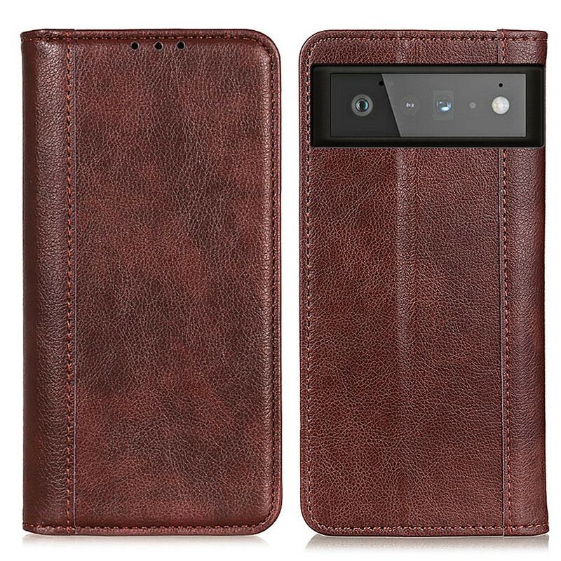 Flip Cover Pour Google Pixel 6 Version Coloré Cuir Fendu