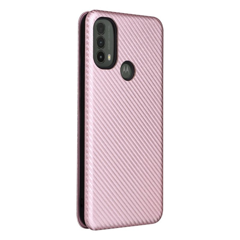 Flip Cover Pour Moto E20 / E30 / E40 Fibre Carbone