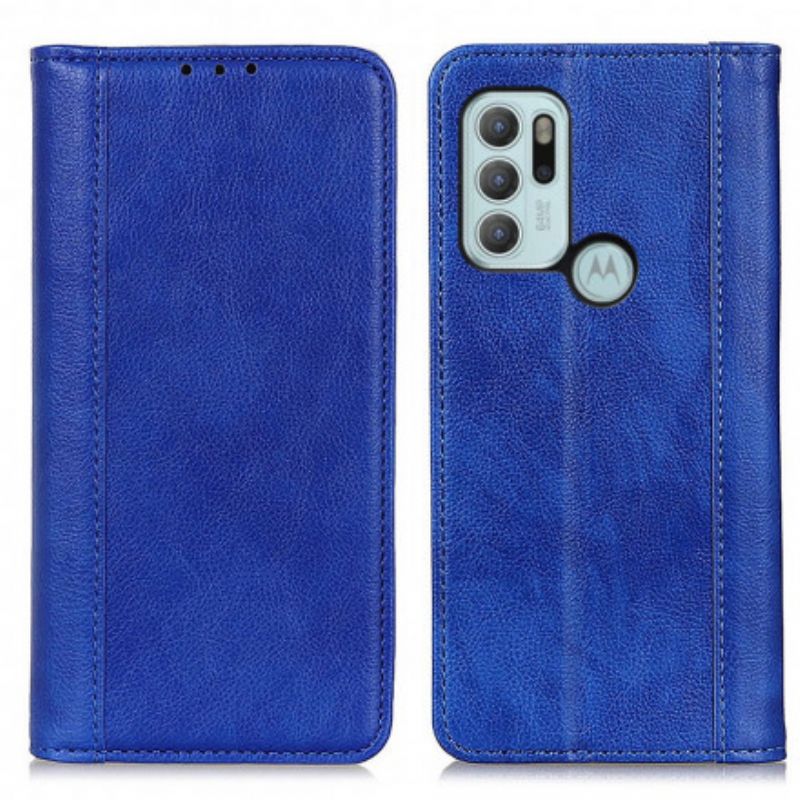 Flip Cover Pour Moto G60S Version Cuir Litchi Fendu