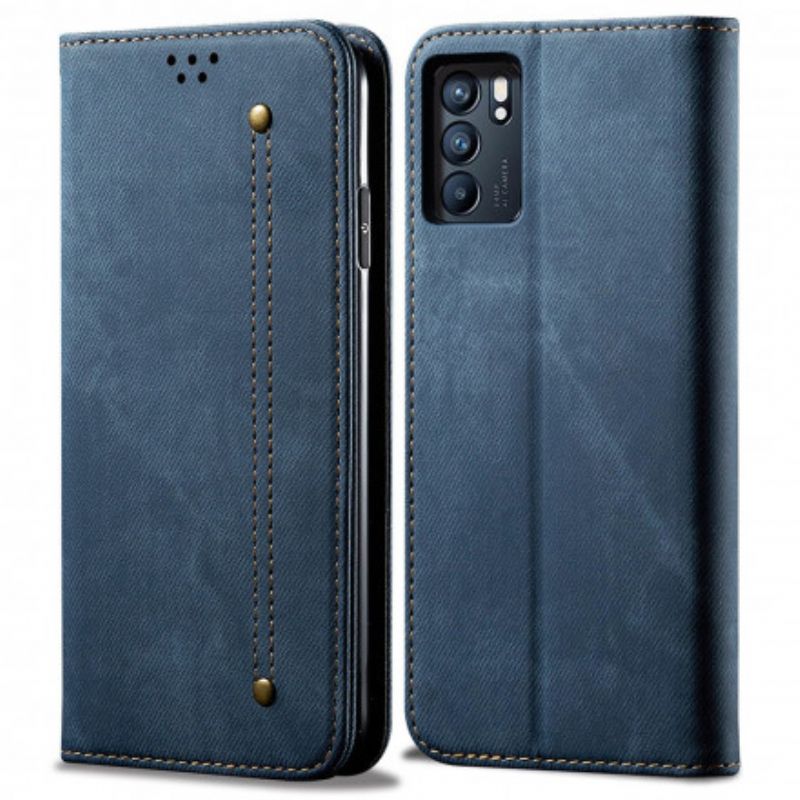 Flip Cover Pour Oppo Reno 6 5G Tissu Jeans