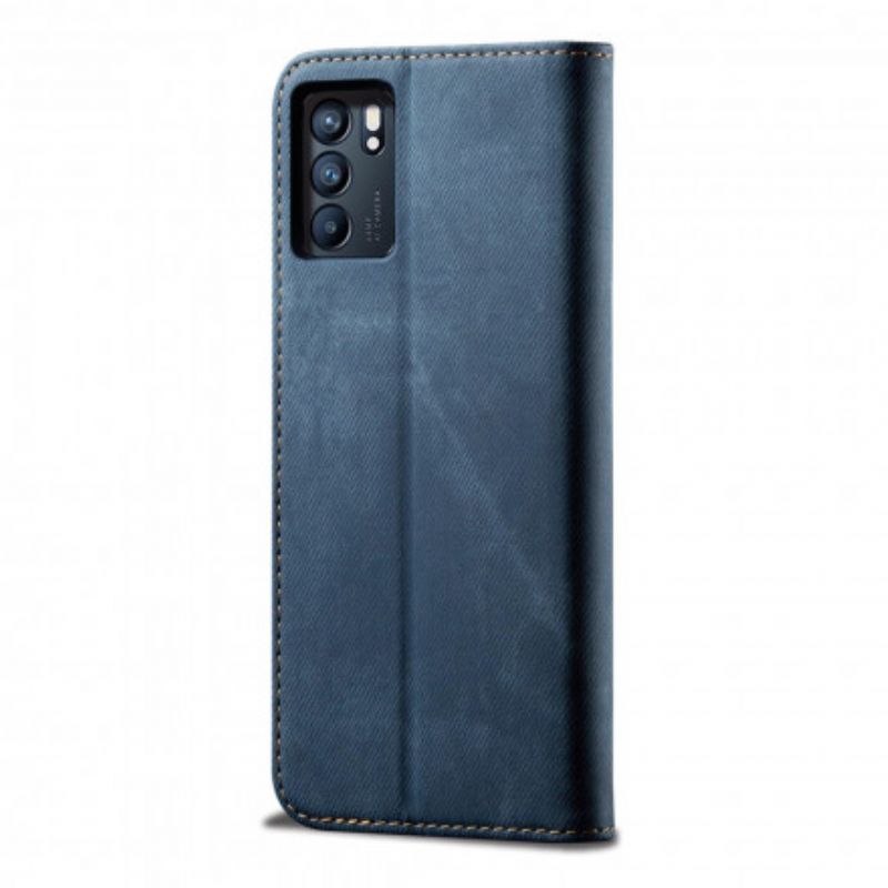 Flip Cover Pour Oppo Reno 6 5G Tissu Jeans