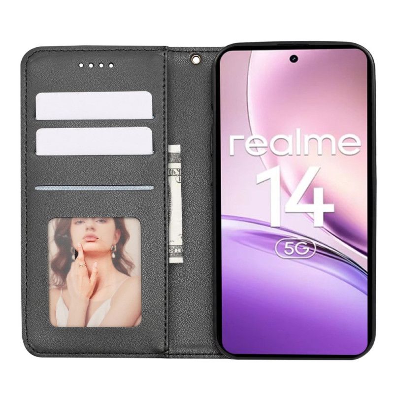 Flip Cover Realme 14 5G Frise à Carreaux et Lanière