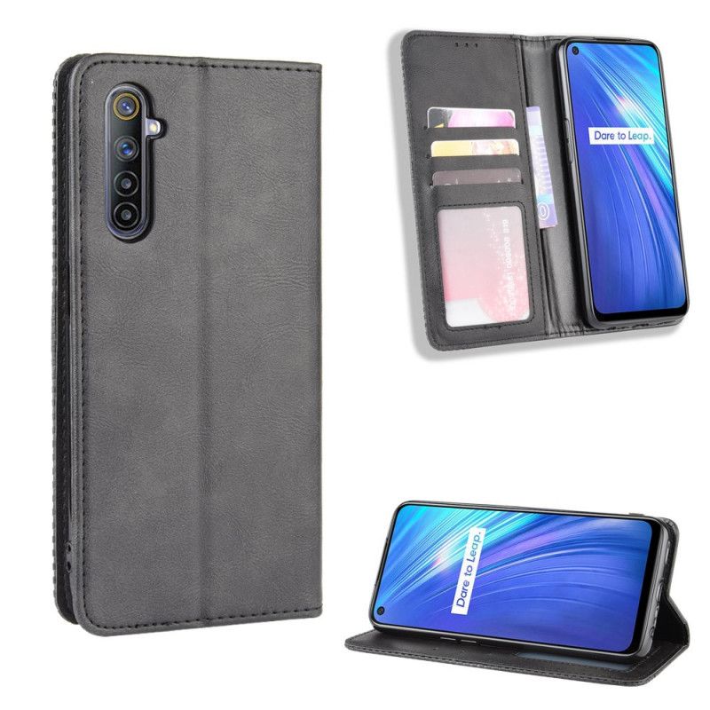 Flip Cover Realme 6 Effet Cuir Vintage Stylisé