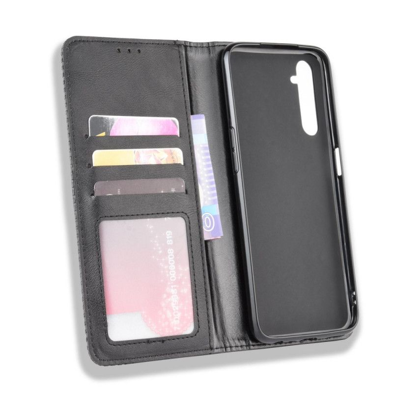 Flip Cover Realme 6 Effet Cuir Vintage Stylisé