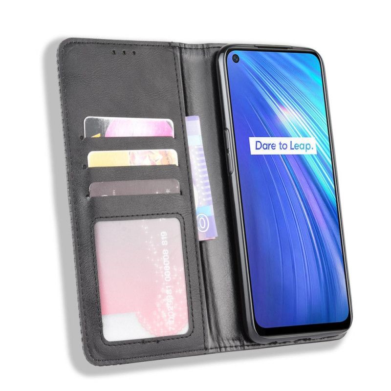 Flip Cover Realme 6 Effet Cuir Vintage Stylisé