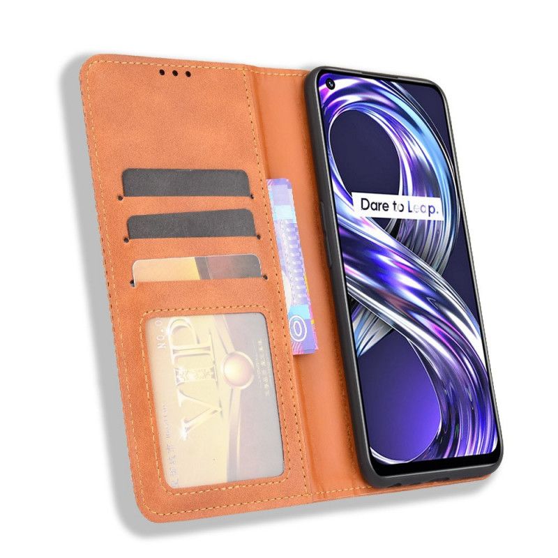 Flip Cover Realme 8i Effet Cuir Vintage Stylisé