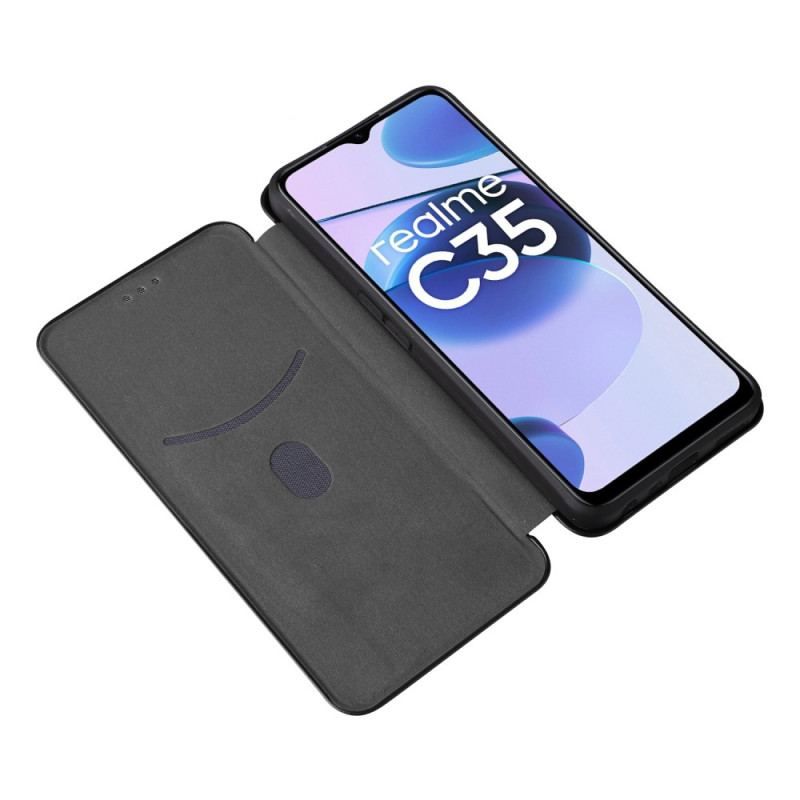 Flip Cover Realme C35 Fibre Carbone à Anneau