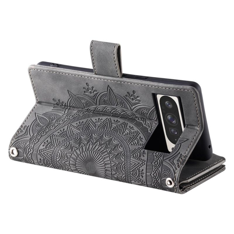 Housse Google Pixel 10 Pro XL Portefeuille Effet Daim Mandala