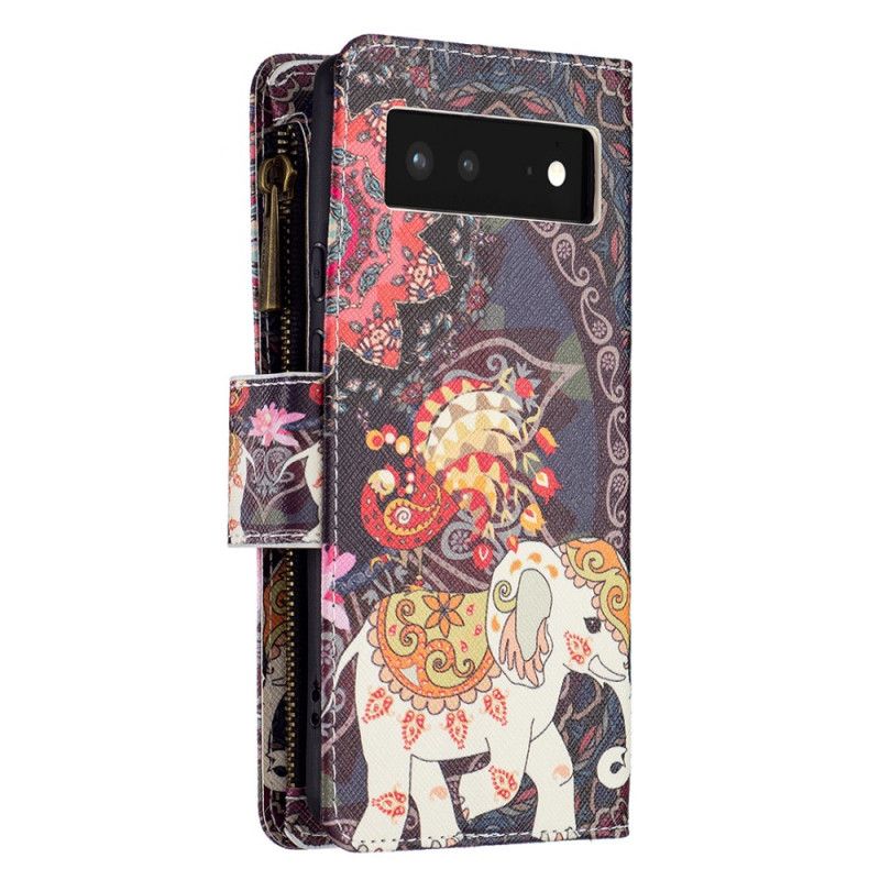 Housse Google Pixel 6 Poche Zippée Éléphant