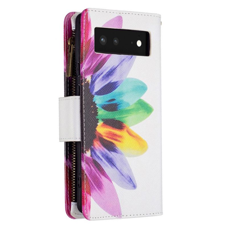 Housse Google Pixel 6 Poche Zippée Fleur