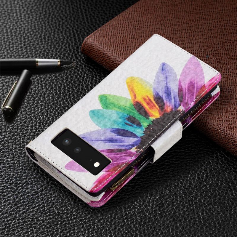 Housse Google Pixel 6 Poche Zippée Fleur