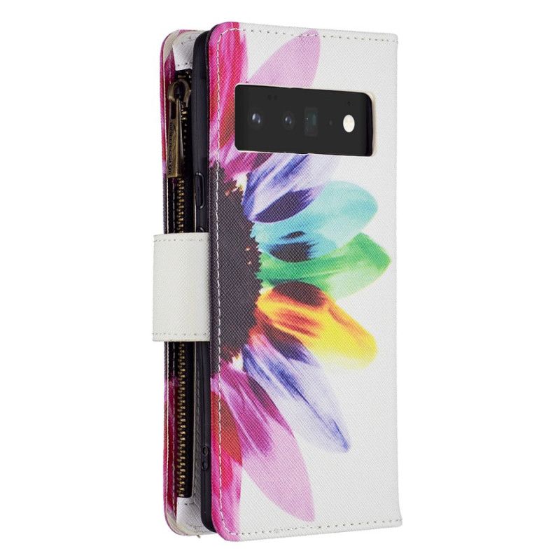 Housse Google Pixel 6 Pro Poche Zippée Fleur