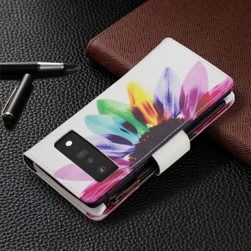 Housse Google Pixel 6 Pro Poche Zippée Fleur