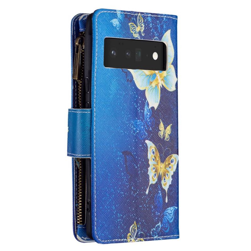 Housse Google Pixel 6 Pro Poche Zippée Papillons