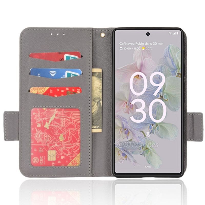 Housse Google Pixel 6A Cuir Litchi Double Fermoir