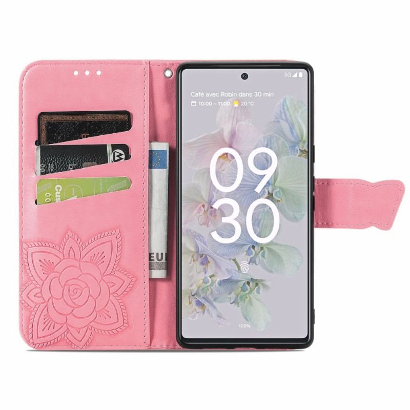 Housse Google Pixel 6A Motif Papillon avec Lanière