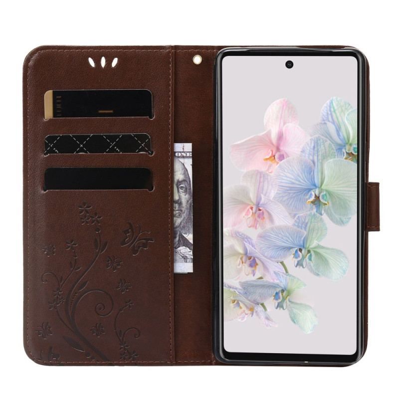 Housse Google Pixel 7 Fleurs et Papillons à Lanière