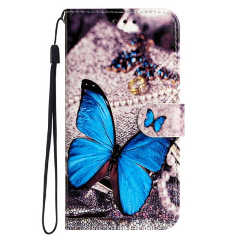 Housse Google Pixel 7A Papillon Bleu à Lanière