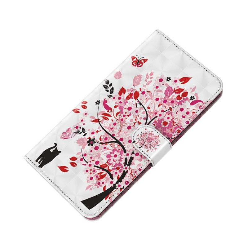 Housse Moto E20 / E30 / E40 Arbre Rose Et Chat Noir