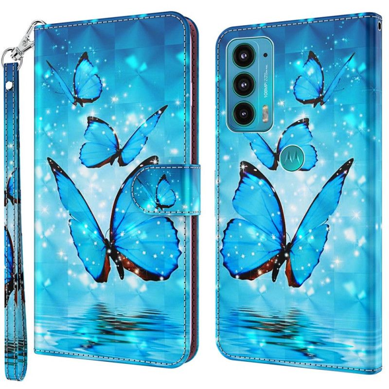 Housse Moto E20 / E30 / E40 Papillons Bleus Volants