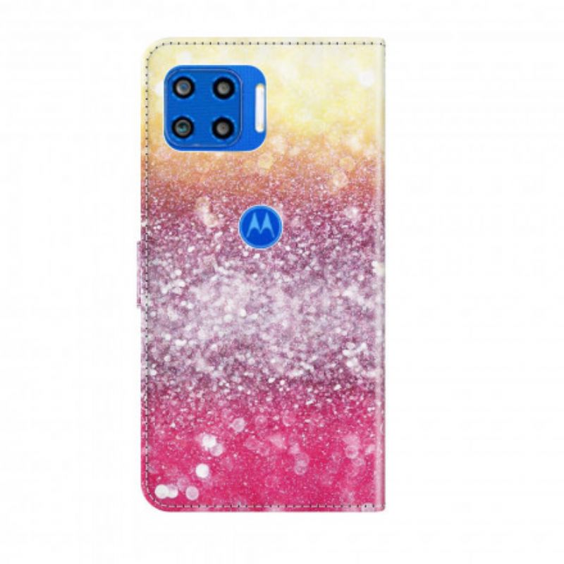 Housse Moto G 5G Plus Dégradé Paillettes Magenta