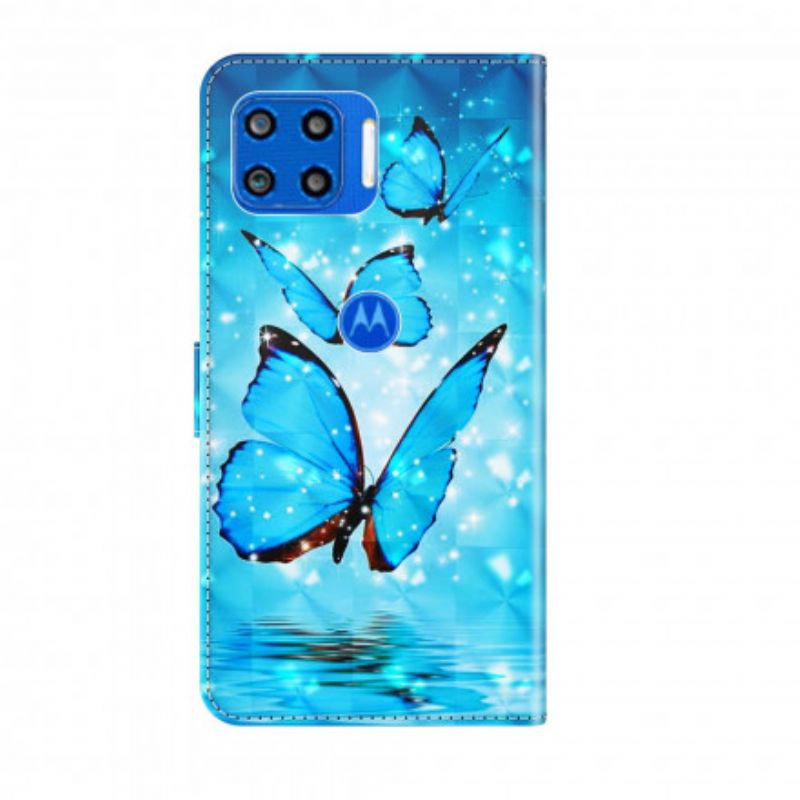 Housse Moto G 5G Plus Papillons Bleus Volants