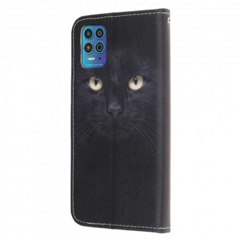 Housse Moto G100 Yeux De Chat Noir À Lanière