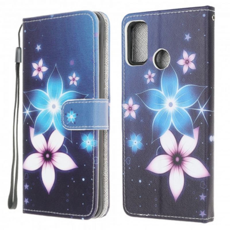 Housse Moto G30 / G10 Fleurs Lunaires À Lanière