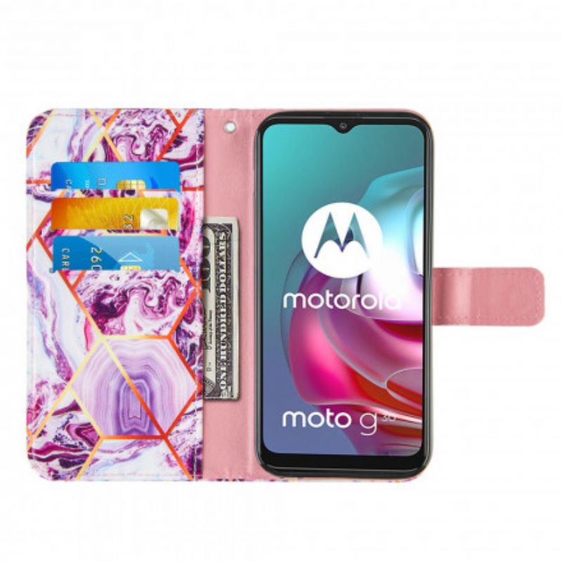 Housse Moto G30 / G10 Marbre Géométrique À Lanière