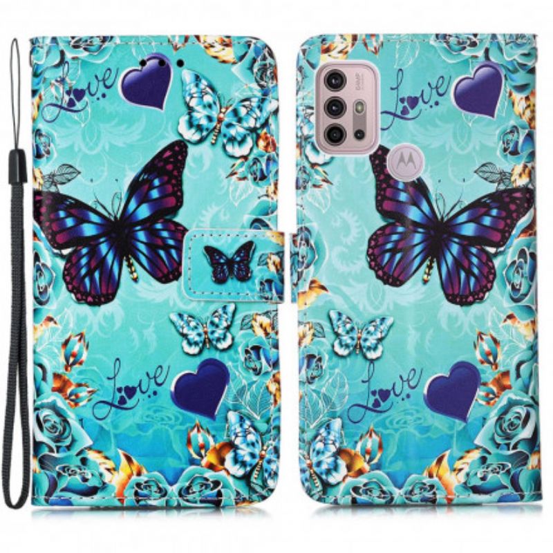 Housse Moto G30 / G10 Papillons Dorés