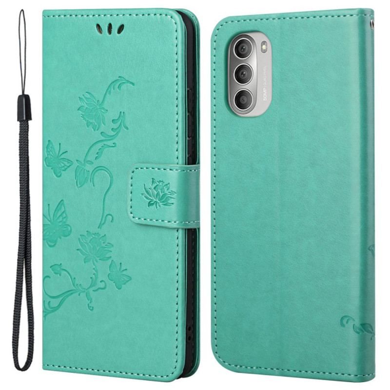 Housse Moto G51 5G Papillons et Fleurs D'Asie