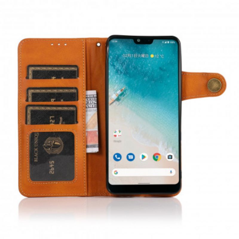 Housse Moto G60S Simili Cuir Bouton Khazneh