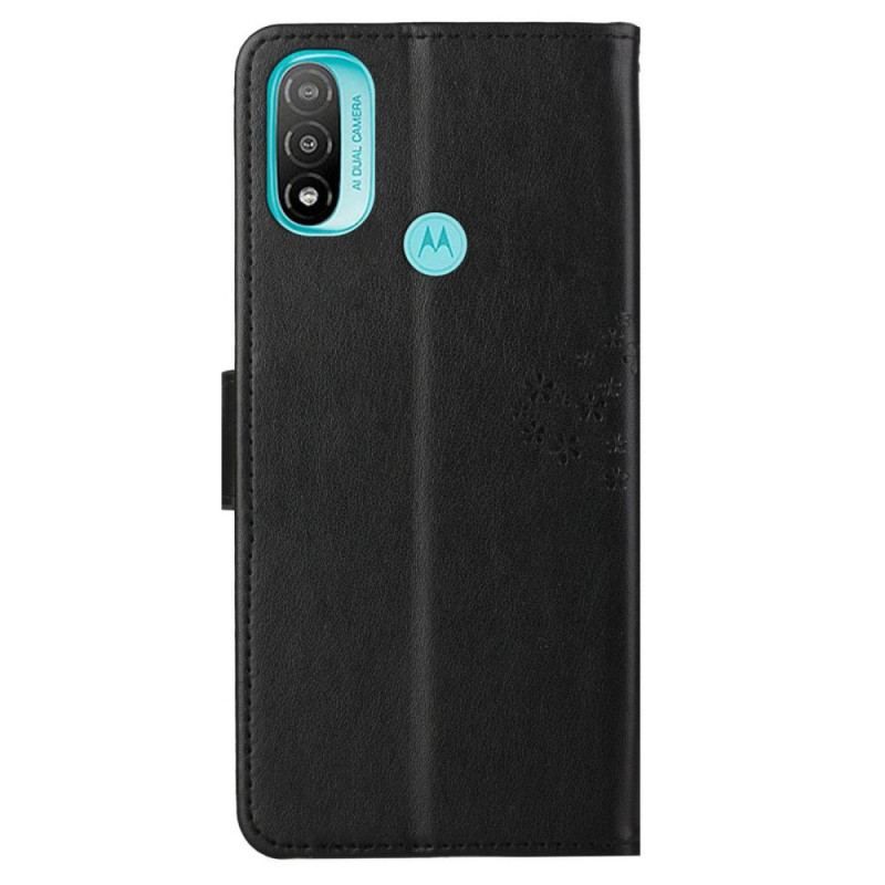 Housse Moto G71 5G Arbre et Hiboux à Lanière