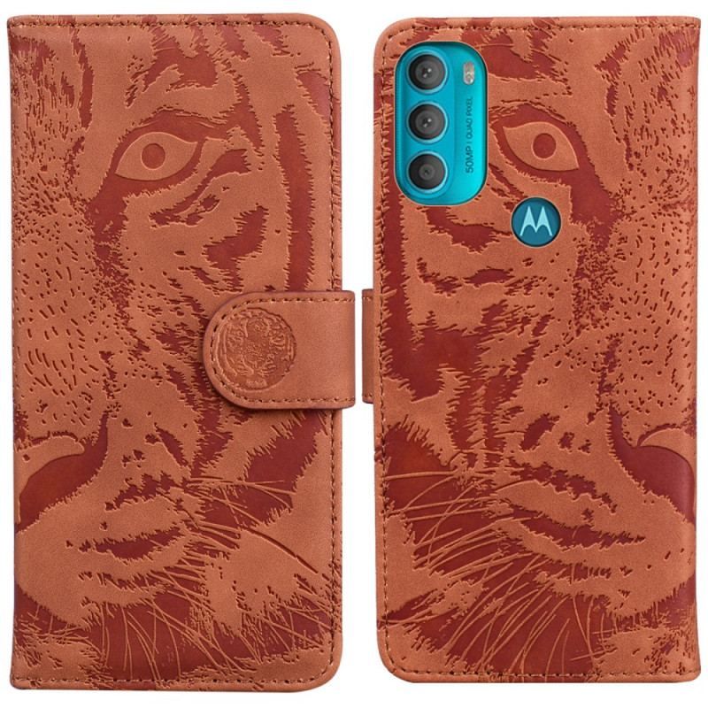 Housse Moto G71 5G Empreinte Face de Tigre