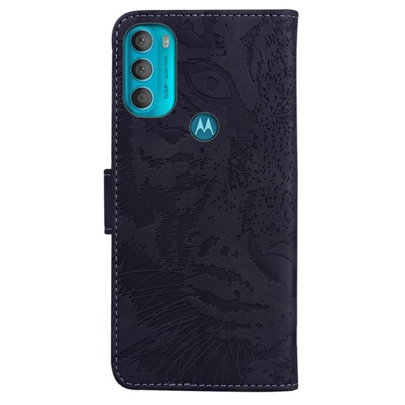 Housse Moto G71 5G Empreinte Face de Tigre