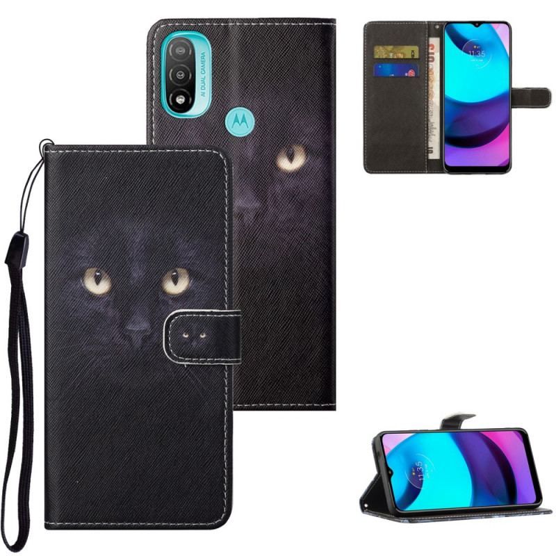 Housse Moto G71 5G Yeux de Chat Noir à Lanière