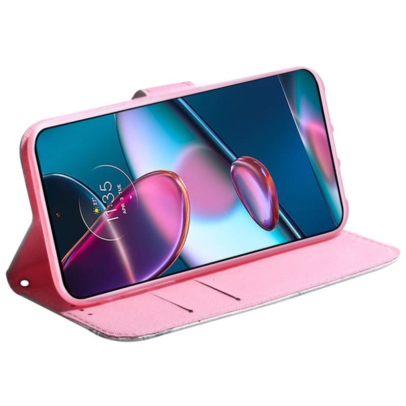 Housse Moto G73 5G Fleur Rose à Lanière