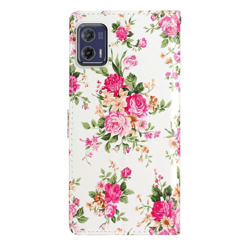 Housse Moto G73 5G Fleurs Liberty à Lanière