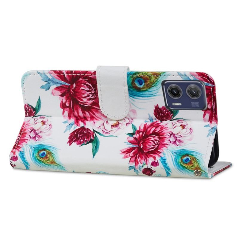 Housse Moto G73 5G Florale à Lanière