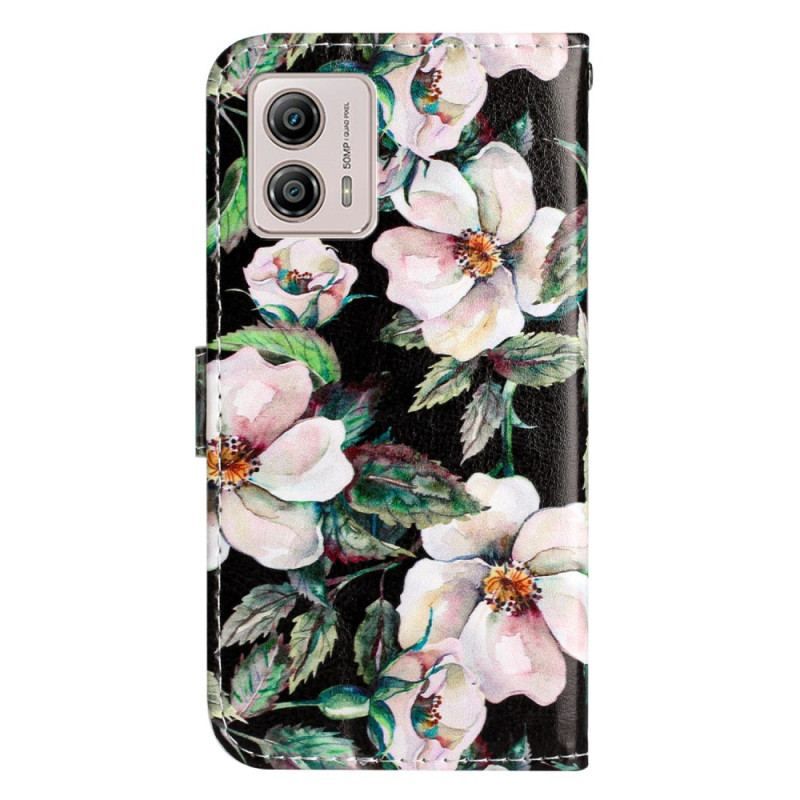 Housse Moto G73 5G Magnolias à Lanière