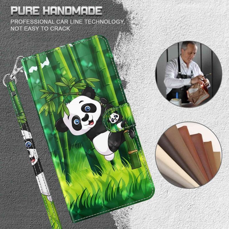 Housse Moto G73 5G Panda et Bambou à Lanière