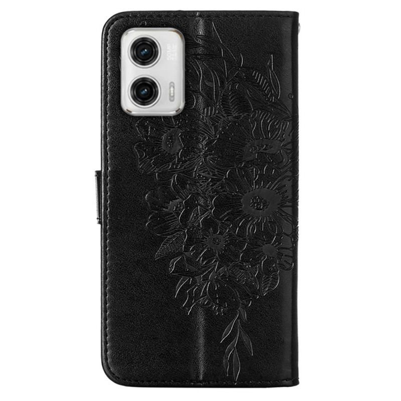 Housse Moto G73 5G Papillon Floral à Lanière